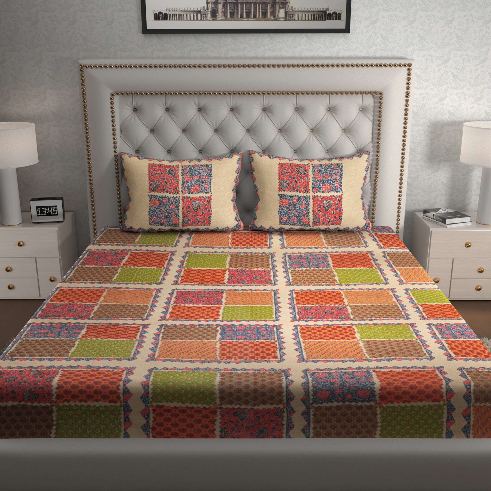 Rajasthani Traditionally Printed Cotton Doublebed Bedsheet With Pack of 2 Pillow Covers